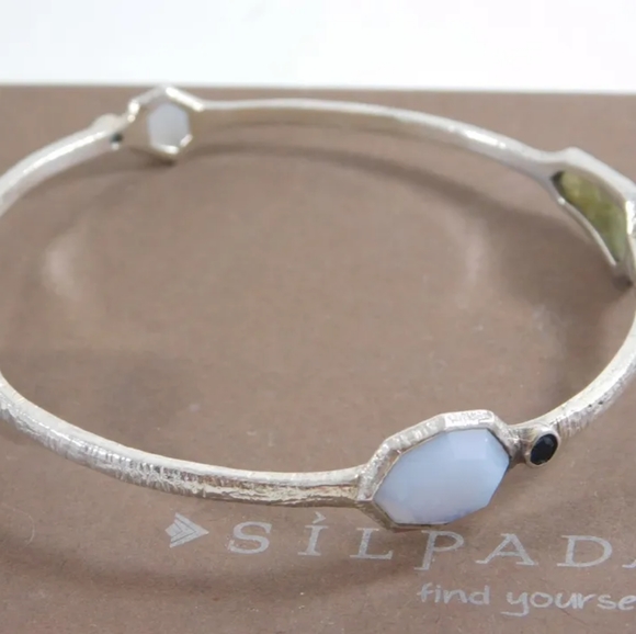 SILPADA Sterling Silver Chalcedony Lapis Blue STARRY NIGHT Bangle Bracelet B3076 - Picture 4 of 6
